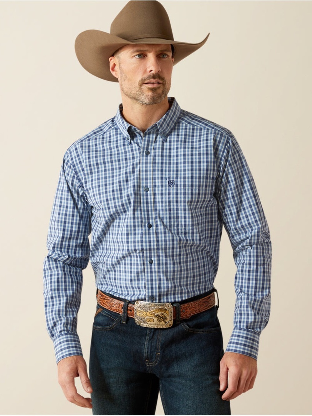 Ariat Pro Series Blue Plaid Long-Sleeve Button-Down Shirt